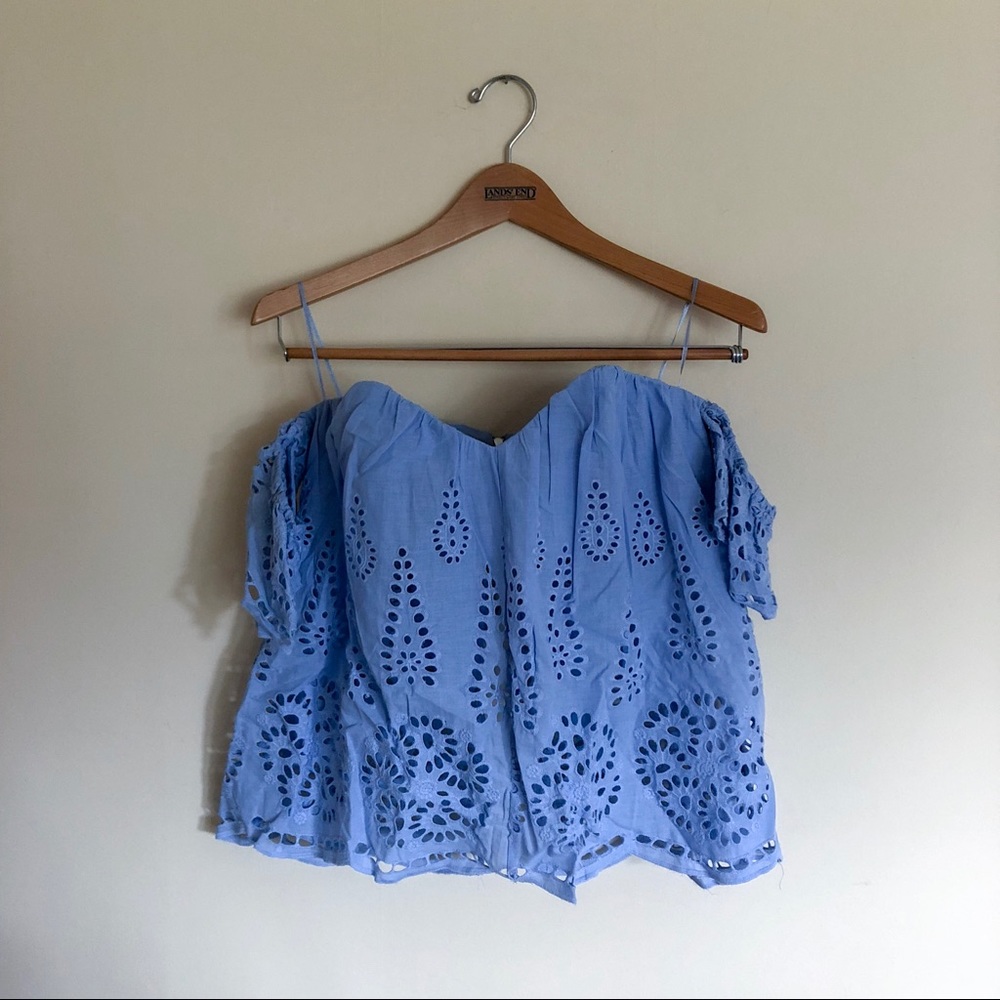 NWT Blue Bustier Off-Shoulder Top